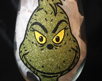 The Grinch glitter glass