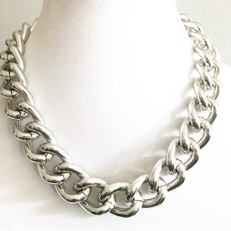 Glossy Silver Chunky Chain Necklace Chunky Chain Jewelry Etsy