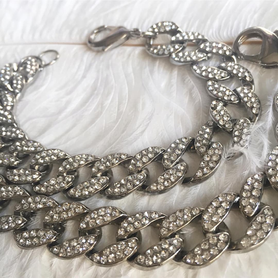 Chunky Pave Silver Chain Anklets, Sparkly Anklet Jewelry, Jewellery