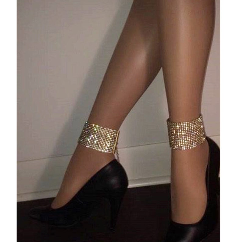 2 Anklets Wide Crystal Anklets Anklet Jewelry Jewellery Etsy