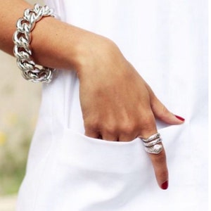 Glossy Silver Chunky Bracelet, Chunky Chain Jewelry, Silver Chain Links, Chunky Jewelry
