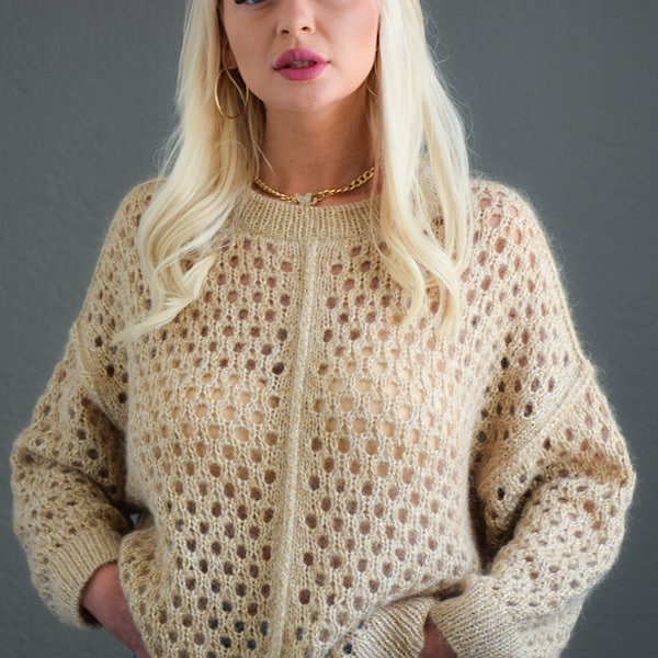 Pull femme/ Pull maille/ Pull maille ajourée/ Doré/ Lurex