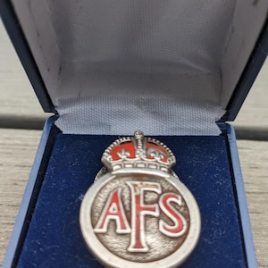 Auxiliary Fire Service AFD WW2 sterling silver and enamel lapel badge with issues number
