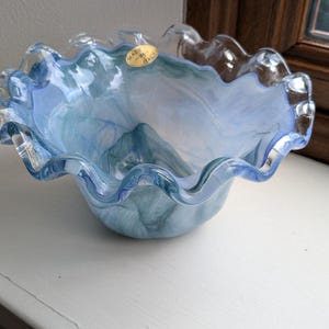 Murano vintage art glass hand blown blue bowl