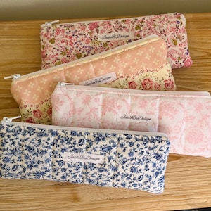 Quilted Floral Zipper Pouch | Cottagecore Pencil Case | Handmade Makeup Bag | Teacher Student Gift
