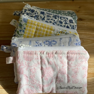 Quilted Floral Coin Purse | Keychain Wristlet Wallet | Cottagecore Mini Bag | Stocking Stuffer Gift