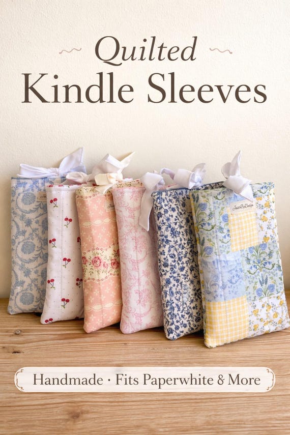 Quilted Kindle Paperwhite Sleeve | Padded E-Reader Cover with Bow | Fits Oasis & Basic | Bookish Gift