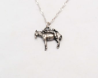 Girl on Horseback Necklace: Antique Silver Horse Pendant