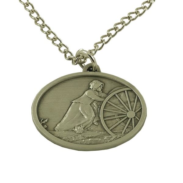 Latter-Day Saint Handcart Mormon Pioneer Women Trek Faith in Every Footstep Necklace (available in two colors)