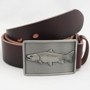 Trout Buckle with 100%  Genuine leather belt, Fishing Belt, Fly Fishing Buckle, Designer Belt, Sporting Buckle, Trout Belt