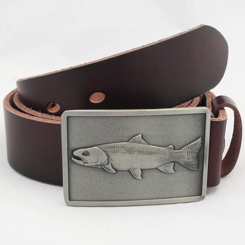 Trout Buckle With 100 Genuine Leather Belt Fishing Belt Fly Etsy