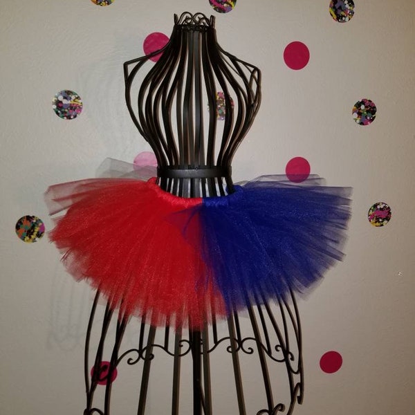 Harley Quinn tutu, Adult Tutu, Red and Blue Tutu, short full tutu, Harley Quinn Tutu, 4th of July Tutu, Independence Day tutu