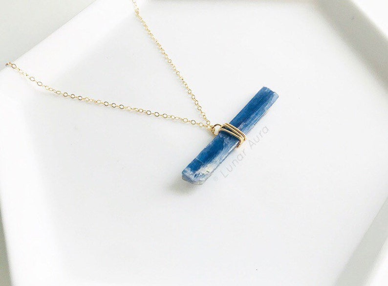 Blue Stone Bar Necklace Raw Kyanite Jewelry Blue Kyanite Necklace Blue Kyanite Raw Stone Necklace