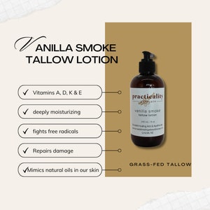 Vanilla Smoke Tallow Lotion – Grass-Fed Beef Tallow Body Butter – Natural Moisturizer with Shea Butter & Neem – Non-Toxic Skincare