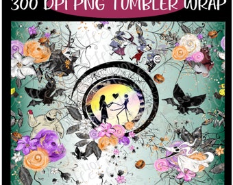 Elegante nachtmerrie Tumbler Wrap - sublimatie, glijbaan, sticker, sticker, overdracht afbeelding, Kerstmis, skellington, Jack, Sally