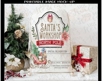 Santa Sack Gnome PNG - Sublimation, Waterslide, Decal, Sticker, Transfer Image, Christmas, Santa Claus, Sleigh, Gift Bag,