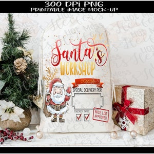 Santas Workshop Santa Sack PNG - Sublimation, Waterslide, Decal, Sticker, Christmas Gift Bag, Kids Gift, North Pole, Special Deliery