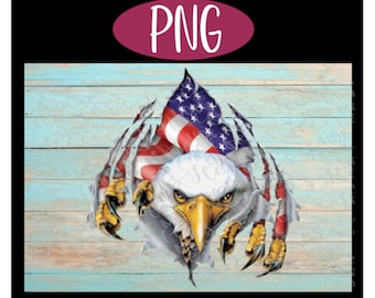 American Flag Eagle Ripping Flag PNG - Freedom, Love, Patriot, Sublimation, sticker, decal, waterslide, transfer, print, Patriotic, claws