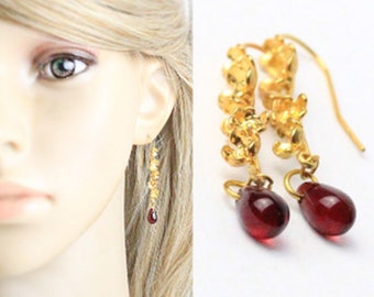 Teardrop Red Earrings For Her Gold Ruby Jewelry for Sister 25 Birthday Gifts Cluster Jewelry Long - Japanese Style Modern Earrings For Women