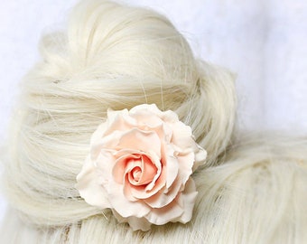 Gold Pink Bridal Hair Accessories Big Rose Beige Jewelry for Women Gifts - Romantic Jewelry Flower Hairpiece Bohemian Jewelry for Girlfriend