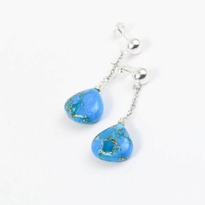 Turquoise Studs Sterling Silver - Birthstone Jewelry Blue Turquoise Earrings - Gemstone Jewelry for Girlfriend Gift - Folium Stone Jewelry