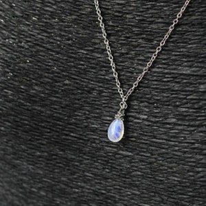 Blue Moonstone Necklace Gemstone Jewelry Silver Gold Drop Necklace for Wife Gift Birthstone Necklace Layering Tiny Necklace For Her image 5