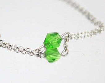 Bright Green Crystal necklace for sister gift under 20 Simple minimalistic Jewelry for Girlfriend  April May June July Birthday Gift for Her