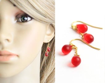 Bright Red Earrings for Daughter 15 Birthday Gifts - Princess Jewelry For Girl - Gold Pink Pomegranate - Ripe Seeds Unique Jewelry Christmas