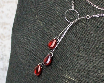 red party necklace - ruby jewelry for women gift - lariat ring silver long - prom layered necklaces - original open back - anniversary gifts