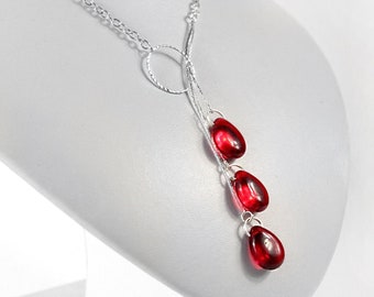 Bright Red Chain Necklace Shoulder Jewelry 40 Gift For Women - Silver Long Layering Necklace - Open Circle Necklace Modern Fashion Festival