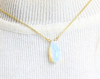 Opalite Teardrop Necklace - Opal Quartz Jewelry October Birthstone - Gold and Silver, Simple, Drop, Minimalist Necklace small Gifts under 25