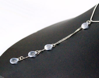 Light Blue Lariat for Hen Party - Drop Silver Necklace for Sister - Long Jewelry for Women 35 Birthday Gifts - Something Blue Prom Jewelry