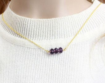 Sparkling Purple Crystal Bar necklace for sister gift under 20 Simple minimalistic Jewelry for Girlfriend - Golden and Silver - 14 K gold