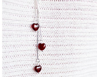 Heart Necklace for Her Gift Dark Red Jewelry for Girlfriend Birthday Gifts - Layered Necklaces - Silver Red Necklace Layering - Long Lariat