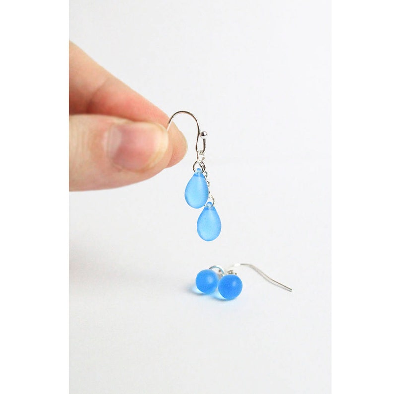 Pendientes azul cielo para regalo de hija Joyería de racimo de verano Pendientes de plata simples Venta Regalos cumpleaños para un amigo Pendientes de gota corta imagen 3