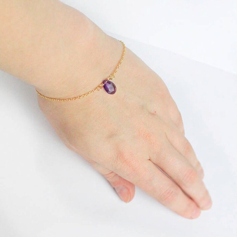 Amethyst Bracelet Minimalist Bracelet Gold Purple Bracelet For Women Gemstone Jewelry For Wife Gift Teardrop Bracelet Personalized image 6