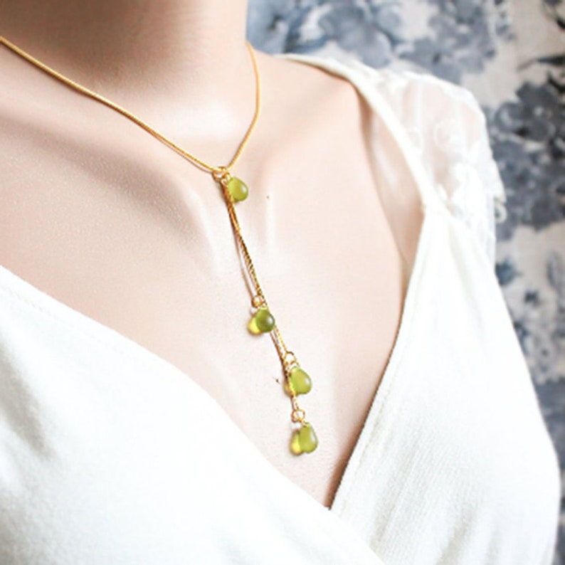 Emerald Necklace Gift For Her Elegant Jewelry For Girlfriend Gift Gold Green Necklace Olive Green Pendant Holiday Jewelry For Women image 3