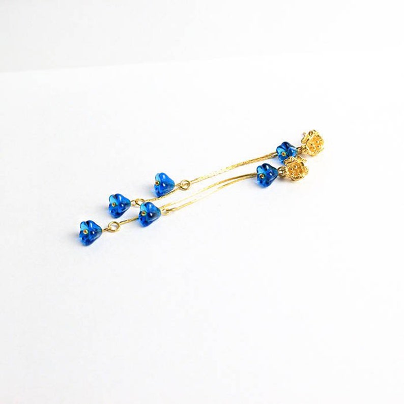 Beach Long Blue Studs for Sister Gold Cobalt Studs Earrings Dangle Royal Jewelry for Women Gift Costume Jewelry 21 birthday Gift for Her image 5