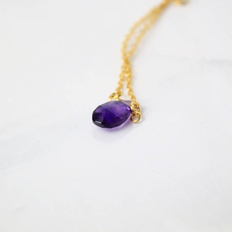 Amethyst Bracelet Minimalist Bracelet Gold Purple Bracelet For Women Gemstone Jewelry For Wife Gift Teardrop Bracelet Personalized image 1