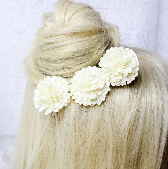 Ivory Hair Pin Up Hair Accessory For Bride Light Flower Etsy