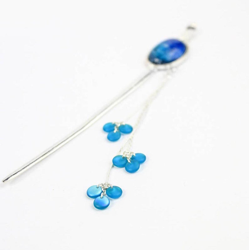 Blue Hairpin Galaxy Jewelry for Women Gift Stars Hair Pick Drops Hair Jewelry for Sister Birthday Gift under 25 Blue night sky Hair Stick image 7