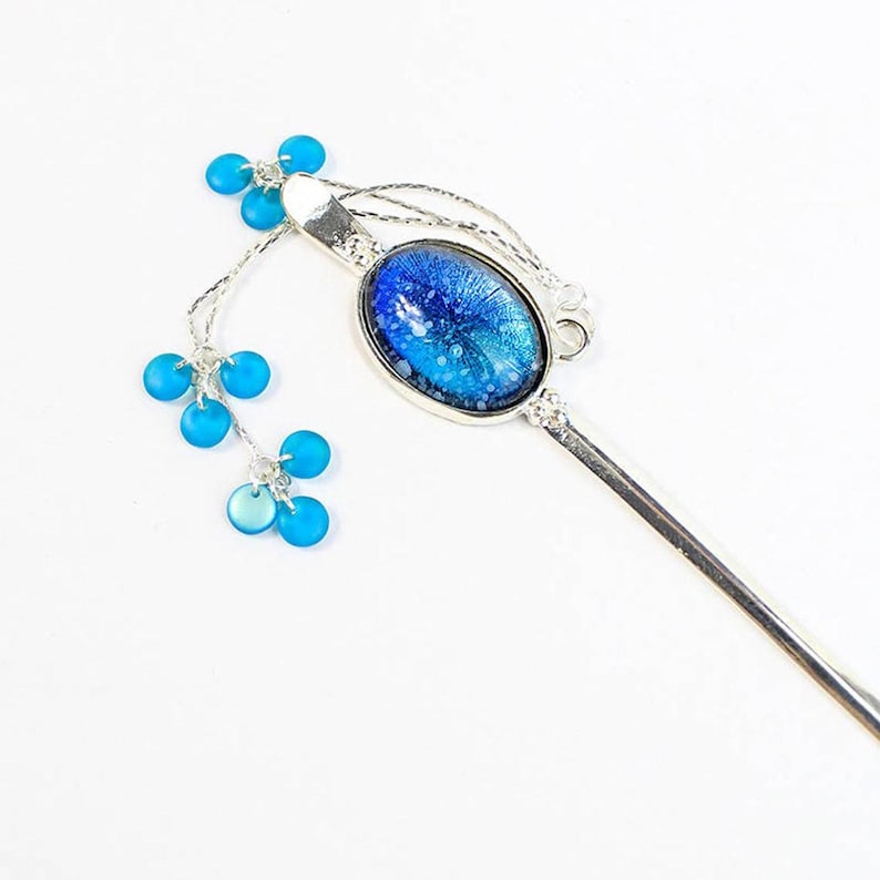 Blue Hairpin Galaxy Jewelry for Women Gift Stars Hair Pick Drops Hair Jewelry for Sister Birthday Gift under 25 Blue night sky Hair Stick image 5
