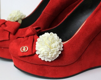 Ivory Flower Shoe Clip For Purse - Ivory Wedding Shoe Clip - Accessory Set of 2 - Decoration Bridesmaid - Gift Women - Bag Clip Accessory