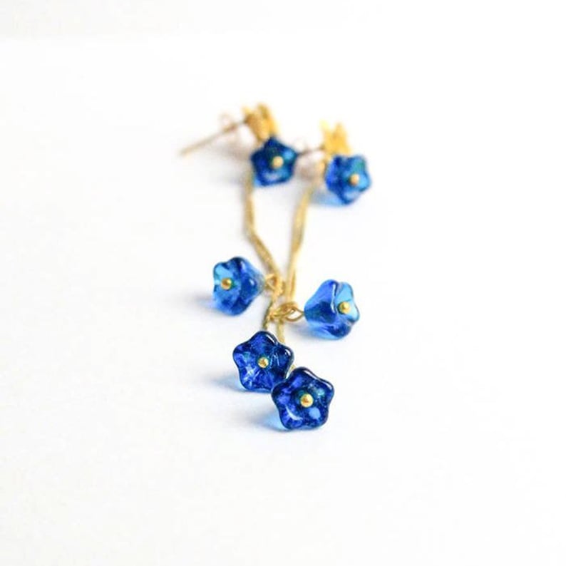 Beach Long Blue Studs for Sister Gold Cobalt Studs Earrings Dangle Royal Jewelry for Women Gift Costume Jewelry 21 birthday Gift for Her image 3
