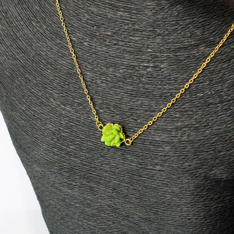 Small succulent jewelry Green Necklace plant pendant floral Green Blue necklace for mom gift woodland necklace for sister birthday gift image 6