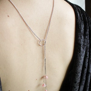 Pink Jewelry Gifts for Girlfriend Blue Layering Gift for Her Extra Long Lariat Y Necklace Silver Peach Necklace Sale Jewelry for Bridal image 4