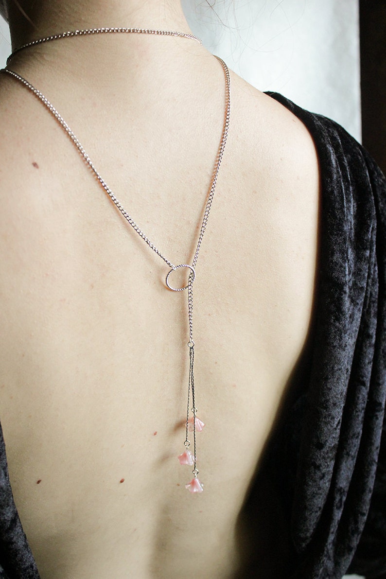 Pink Jewelry Gifts for Girlfriend Blue Layering Gift for Her Extra Long Lariat Y Necklace Silver Peach Necklace Sale Jewelry for Bridal image 4