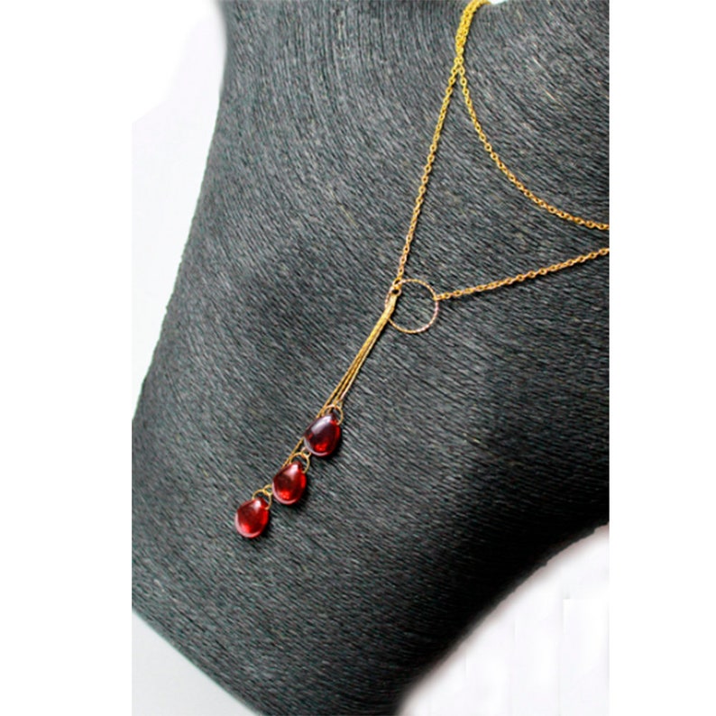 Ruby Necklace Backdrop Red Gold Jewelry for Girlfriend Birthday Gifts Layering Necklace Gold Red Necklace for Back Ruby Red Backdrop image 4