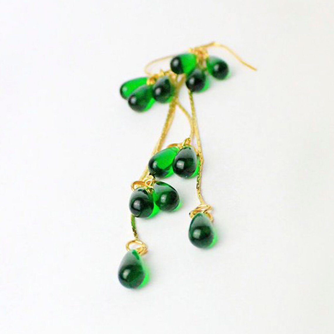 Long Green Earrings Silver mint Earrings Cluster Bridesmaids Earrings