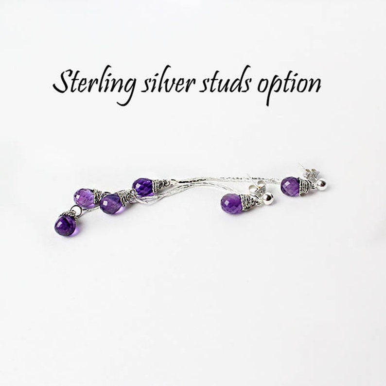 Amethyst Stud Earrings Sterling Silver Threads Earrings Dangle Purple Bohemian Jewelry Chic